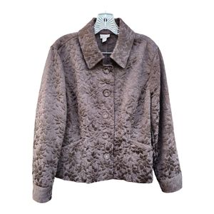 J Jill Floral Quilted Jacket Lightweight Button Up Brown Size LP